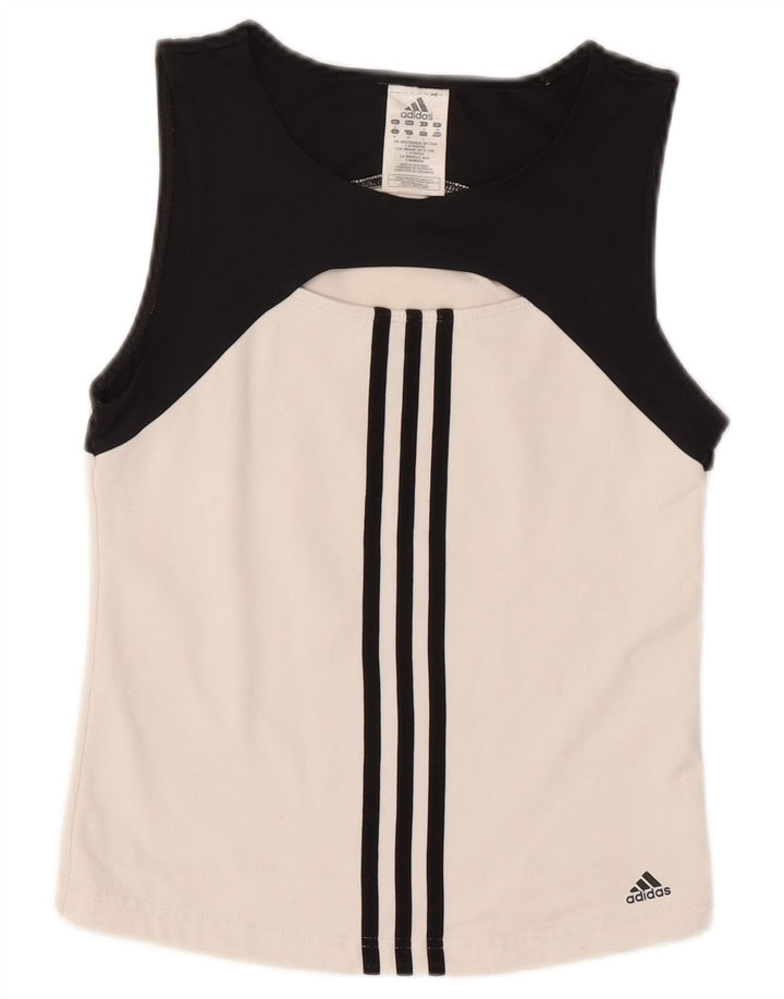 Adidas Top corto sin mangas para mujer UK 40 Medio Blanco Colorblock Poliéster