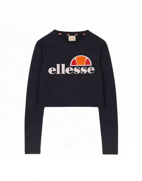 Ellesse Womens Graphic Top Long Sleeve UK 8 Small Navy Blue Colourblock