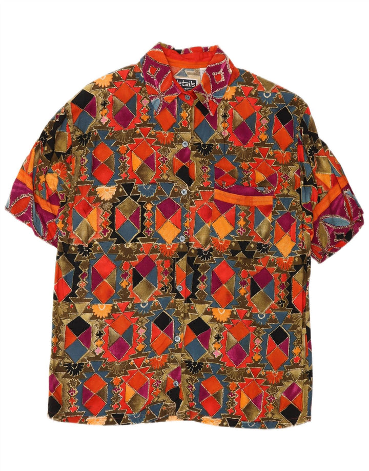 Vintage mujer camisa de manga corta Reino Unido 14 medio multicolor geométrico