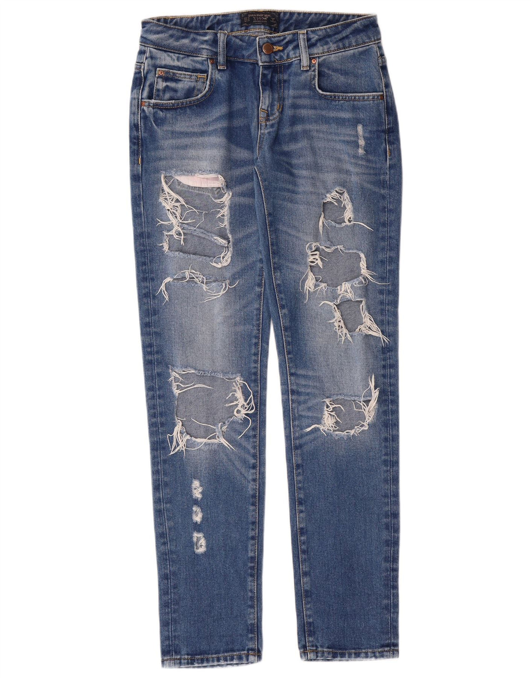 Zara Jeans Cónicos Desgastados para Mujer EU 34 2XS W24 L30 Azul Grunge
