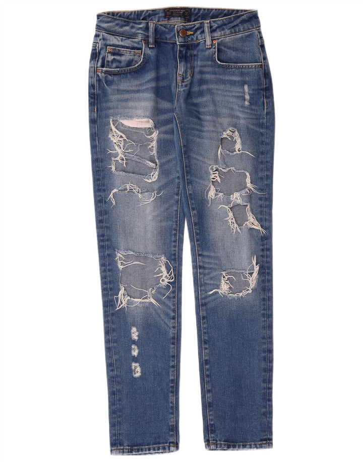 Zara Jeans Cónicos Desgastados para Mujer EU 34 2XS W24 L30 Azul Grunge