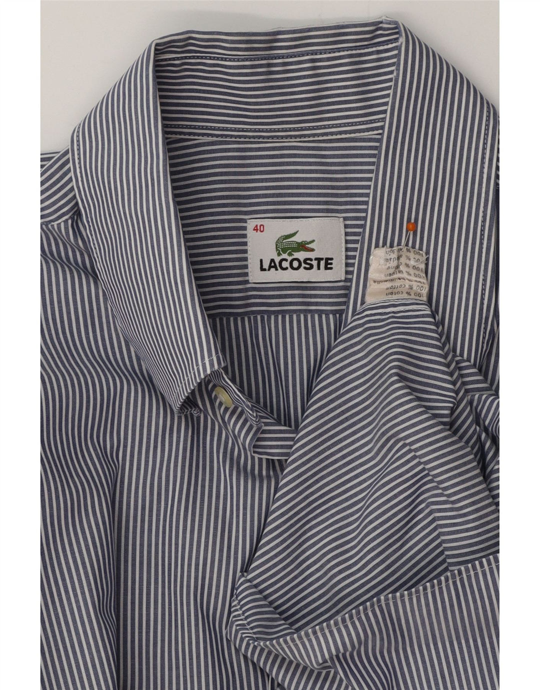 Camisa LACOSTE para hombre talla 40 algodón a rayas azul medio