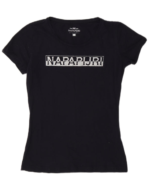 Napapijri Camiseta gráfica para mujer Top UK 10 Small Azul marino