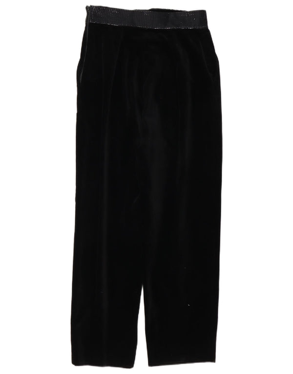 Vintage mujer recta terciopelo casual pantalones IT 46 grande W28 L27 negro