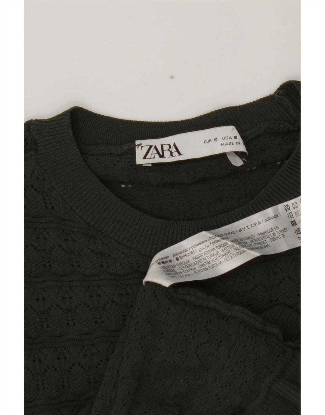Zara Mujer Crop Ruffle Front Top Manga Larga UK 8 Small Caqui Poliéster