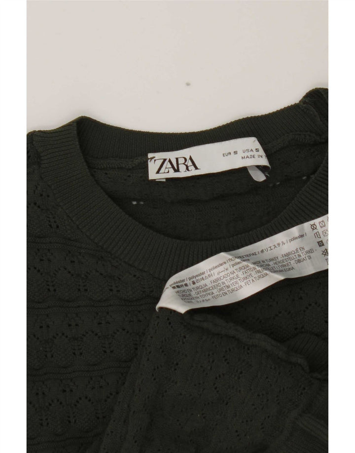 Zara Mujer Crop Ruffle Front Top Manga Larga UK 8 Small Caqui Poliéster