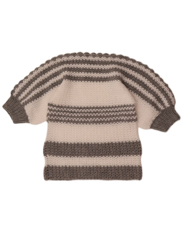 Vintage mujer barco cuello jersey suéter Reino Unido 10 pequeño gris colorblock