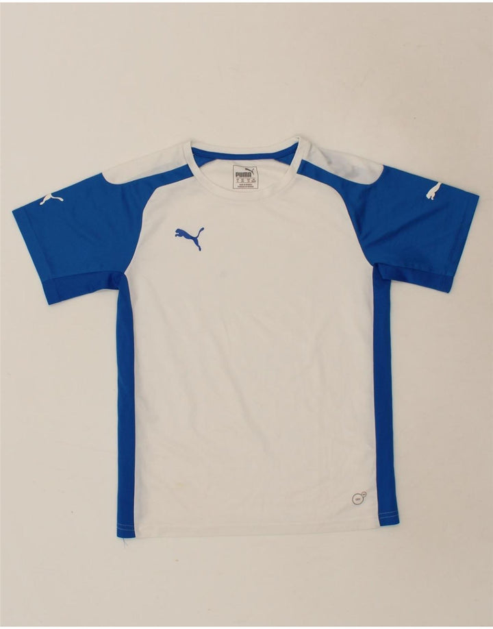 PUMA Boys T-Shirt Top 11-12 Years Large White Colourblock Polyester Vintage Puma and Second-Hand Puma from Messina Hembry 