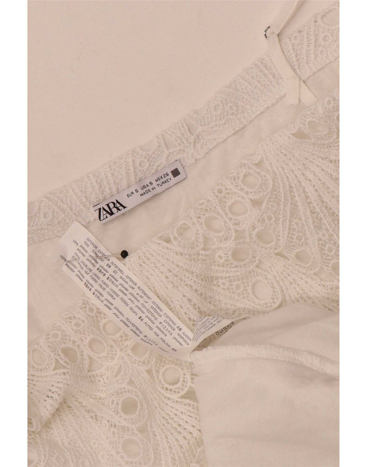 Zara Vestido de verano para mujer ES 8 Pequeño Poliéster floral blanco