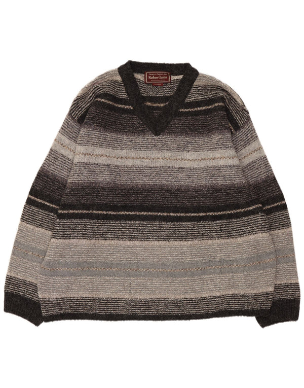 Marlboro Classics - Jersey con cuello en V para hombre, talla 2XL, lana a rayas grises