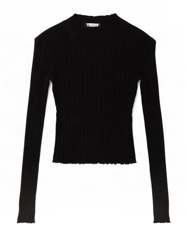 Zara Mujer Crop Top Manga Larga UK 40 Small Negro
