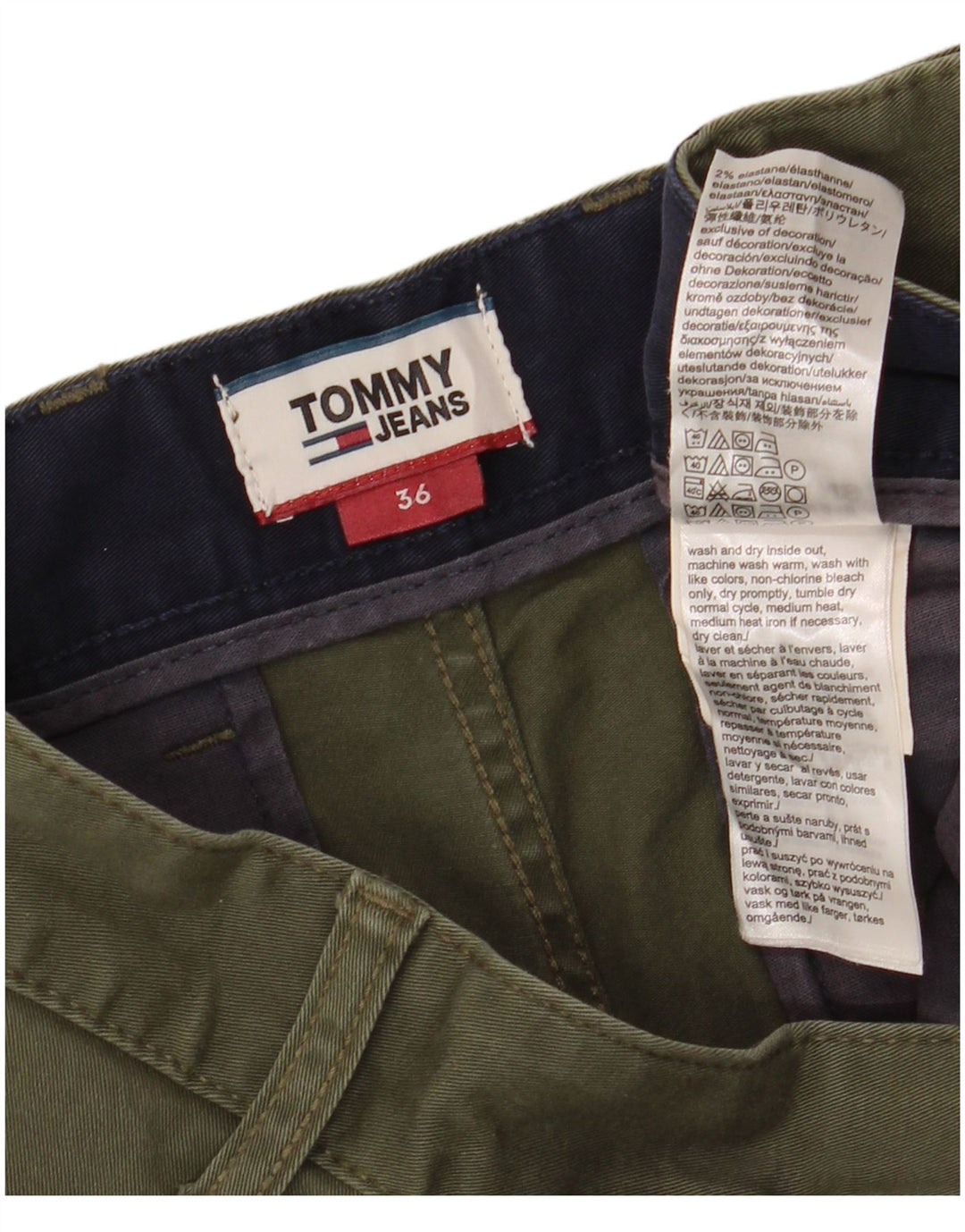 Tommy Hilfiger Pantalones cortos chinos para hombre W36 Large Khaki Cotton