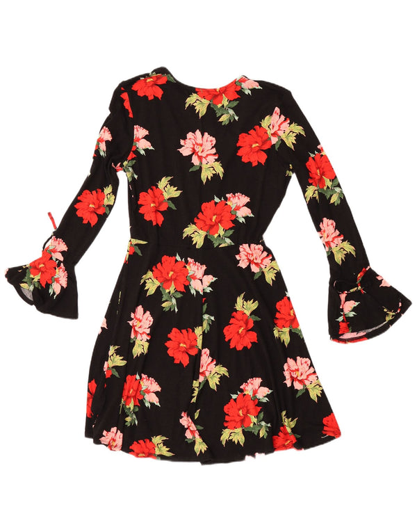 Topshop Vestido acampanado de manga larga con gráfico para mujer UK 40 Small Black Floral