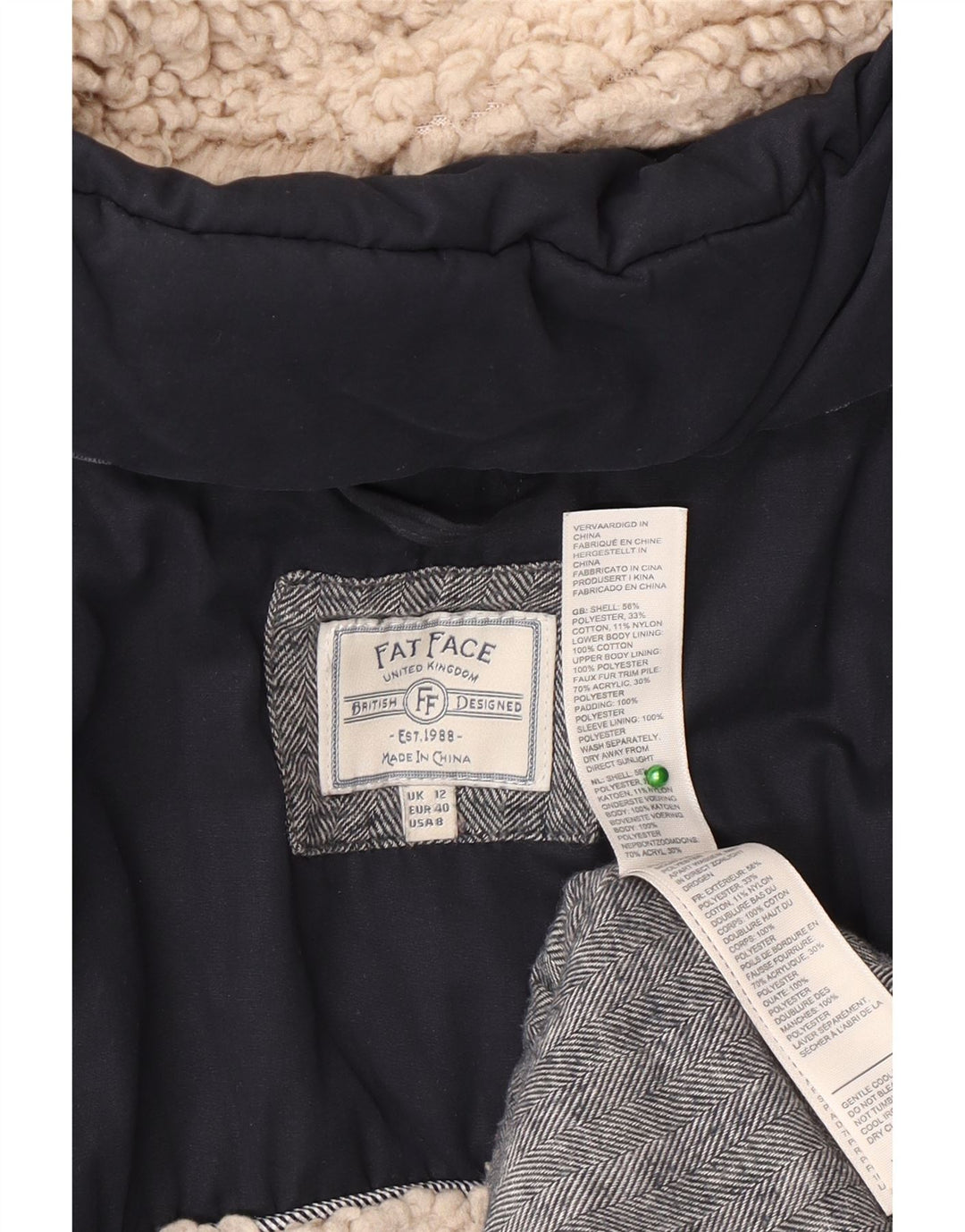 Abrigo acolchado Sherpa con capucha para mujer de Fat Face UK 40 Mediano Azul marino Poliéster