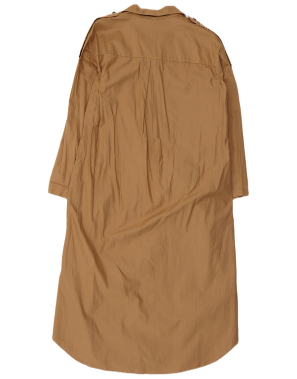 Zara Mujer Trafaluc Vestido Camisero Militar UK 44 Algodón Beige Medio