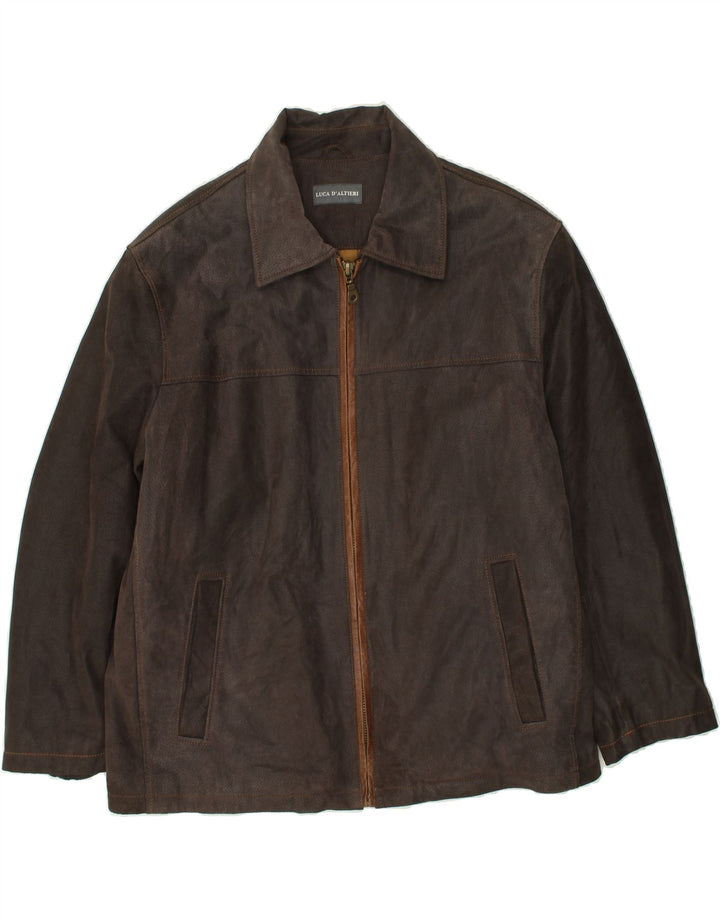 LUCA D'ALTIERI Chaqueta de cuero para hombre UK 56 3XL Cuero marrón