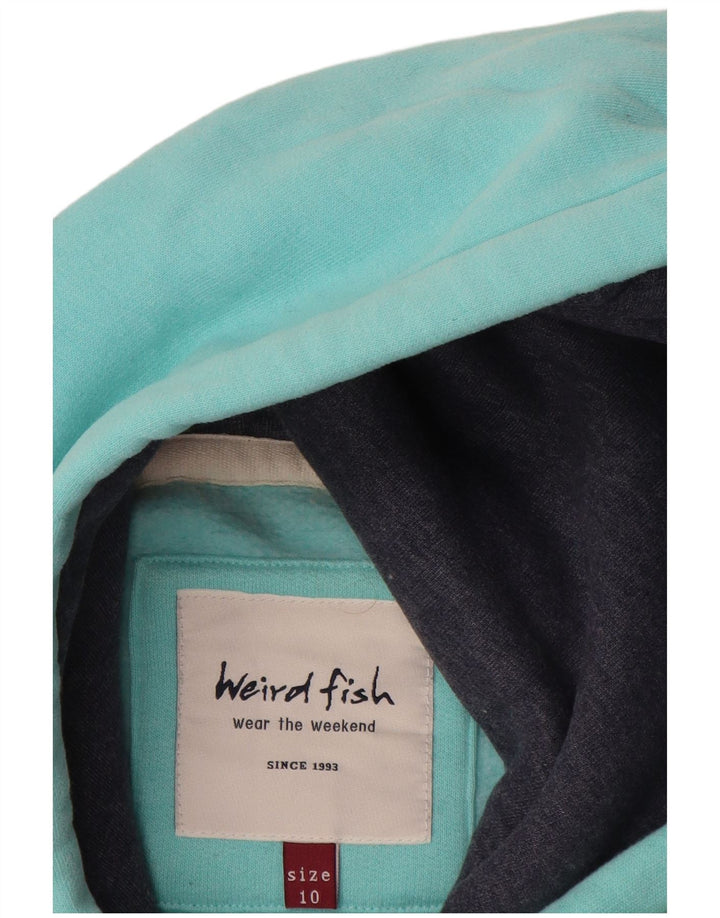WEIRD FISH Jersey con capucha gráfica para mujer UK 10 Small Turquesa Algodón