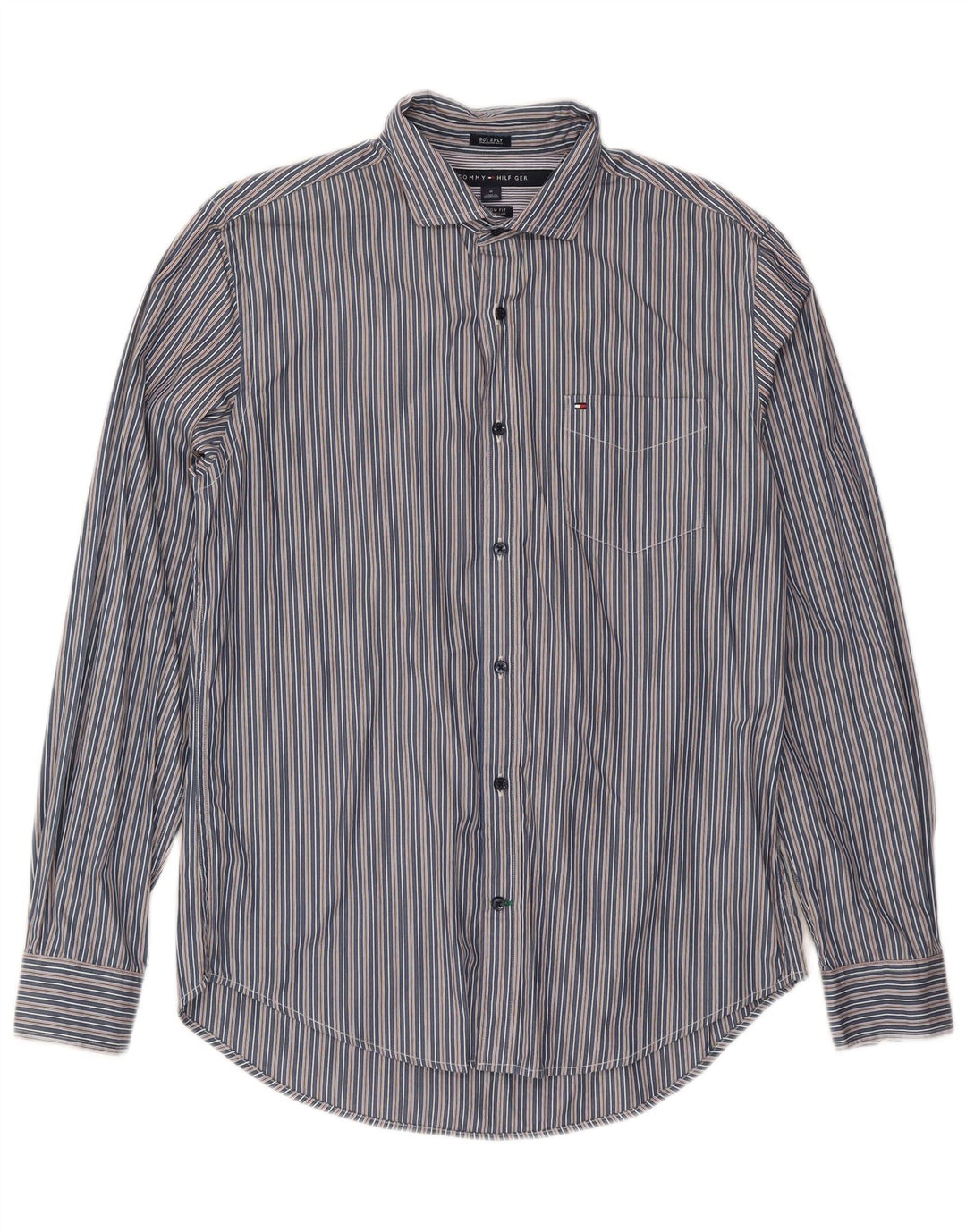Camisa Tommy Hilfiger de corte personalizado para hombre de algodón a rayas azul marino mediano