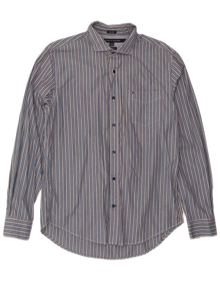 Camisa Tommy Hilfiger de corte personalizado para hombre de algodón a rayas azul marino mediano