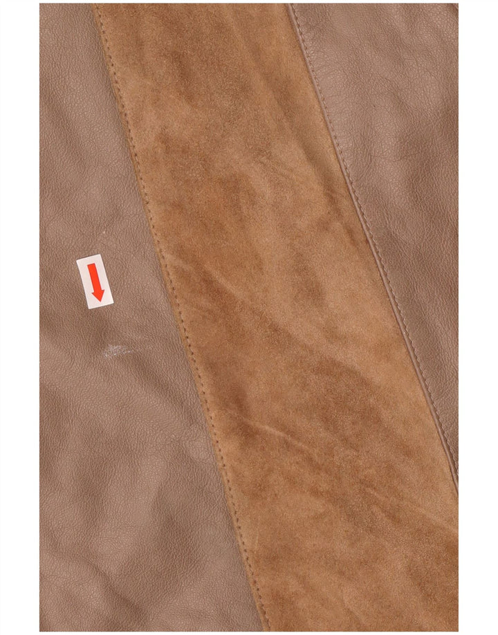 Norma Abrigo de cuero holgado para mujer UK 44 Marrón medio Rayas Clásico