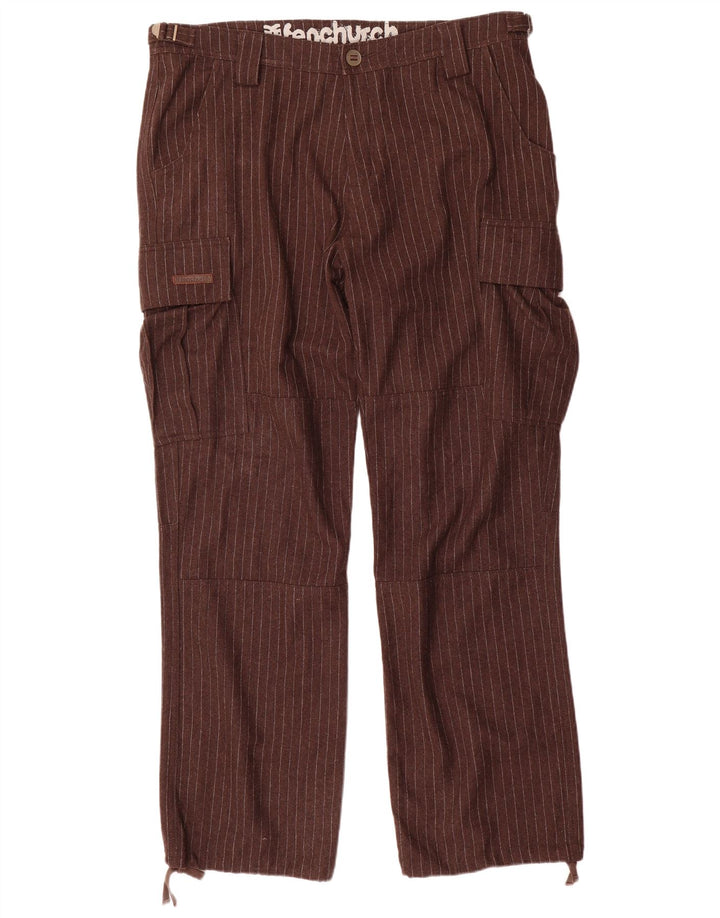 Fenchurch Pantalones cargo rectos para hombre W36 L33 Marrón Poliéster a rayas