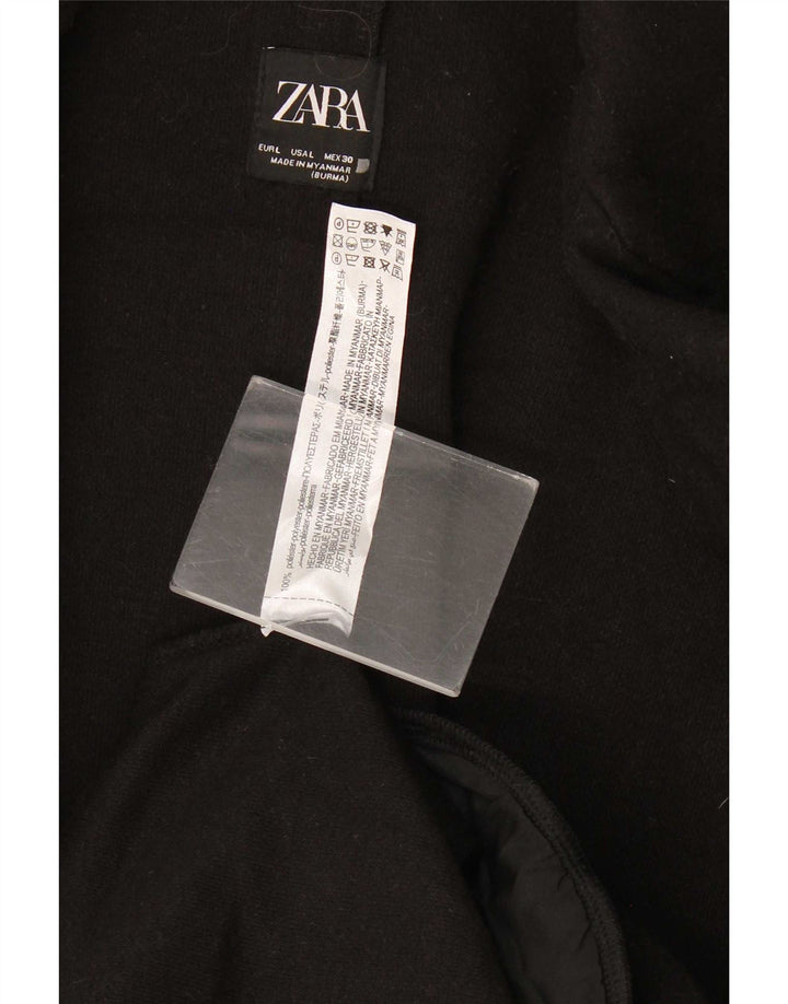Zara Mujer Abrigo Abierto UK 46 Grande Poliéster Negro
