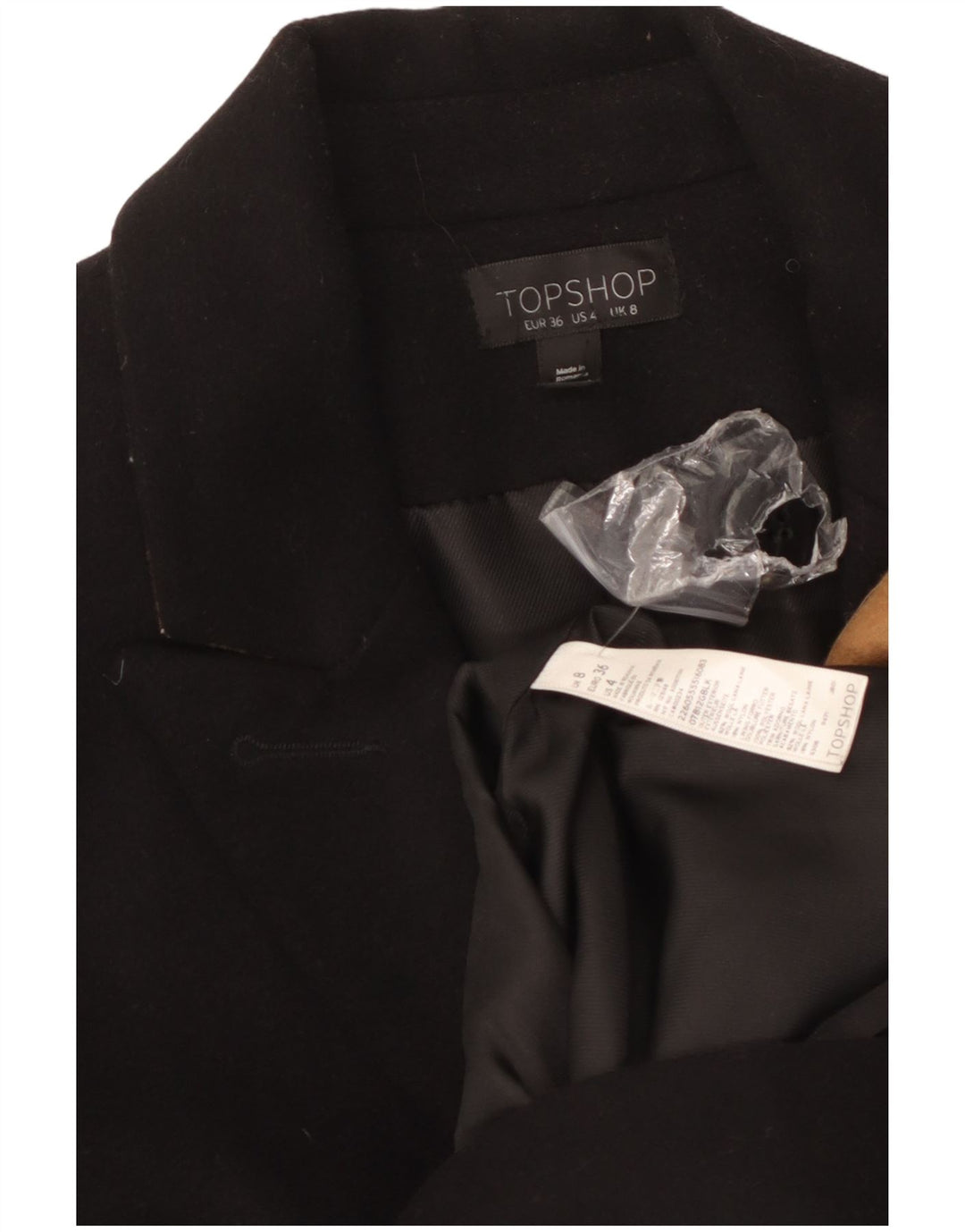 Topshop Abrigo para mujer UK 8 Small Lana negra