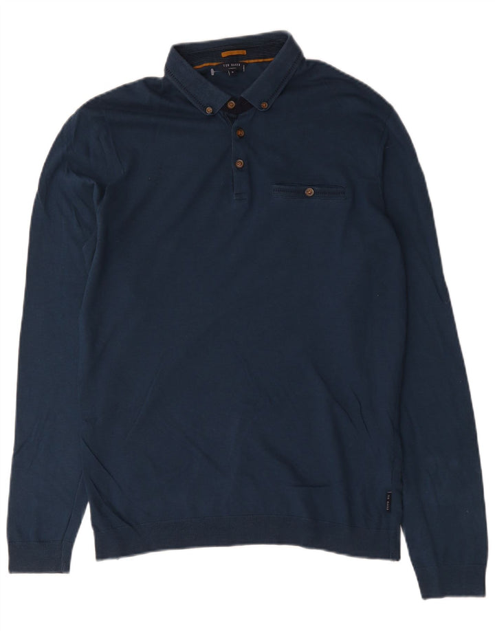Ted Baker Polo de manga larga para hombre talla 3 mediano algodón azul marino