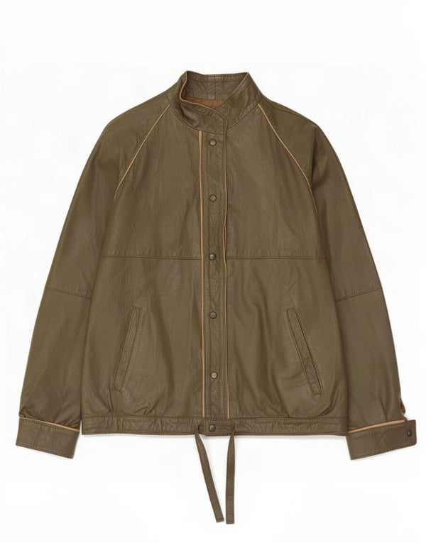 Chaqueta de cuero vintage para mujer EU 44 XL Caqui