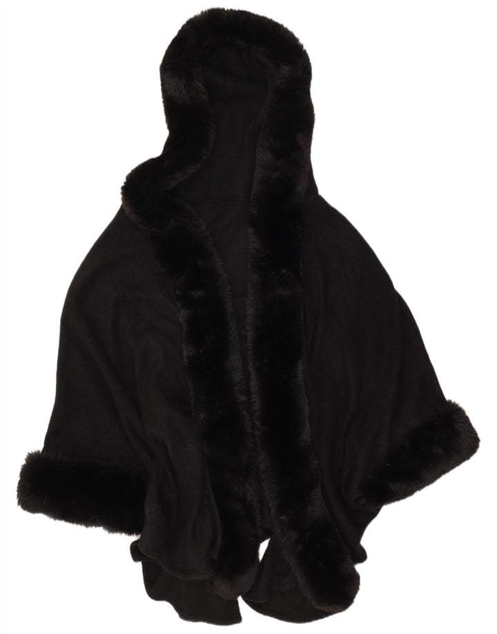 Vintage mujer abierto con capucha Poncho abrigo un tamaño negro