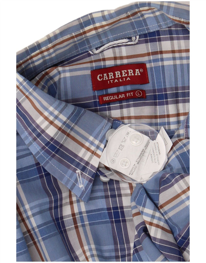 Camisa Carrera Regular Fit para hombre de algodón a cuadros azules grandes