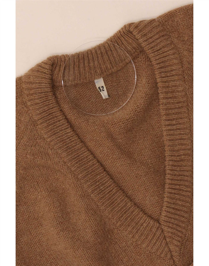 Vintage hombres V-cuello jumper suéter IT 52 marrón grande