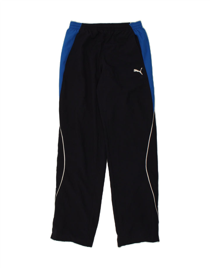 PUMA Pantalones de chándal para hombre, tamaño pequeño, poliéster color block, azul marino