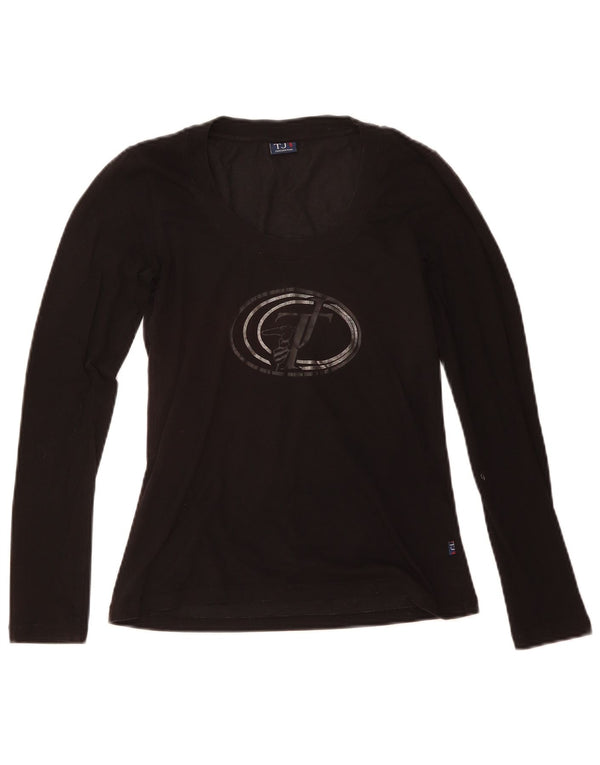 Trussardi Jeans Mujer Gráfico Top Manga Larga UK 8 Small Negro