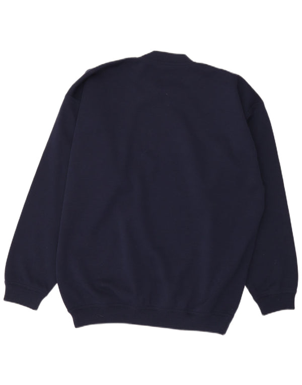 Vintage hombres cuello redondo jersey suéter EU 52 grande azul marino poliacrílico