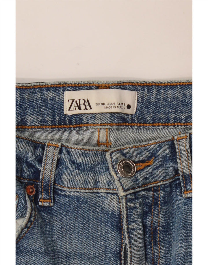 ZARA Mujer Vaqueros Rectos Desgastados EU 36 XS W26 L32 Azul