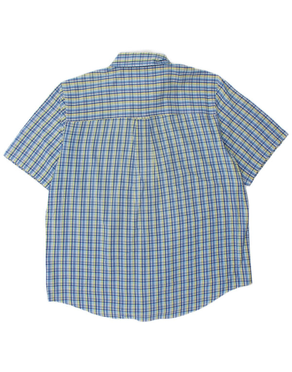 Chaps Camisa de manga corta para hombre de algodón a cuadros azul grande