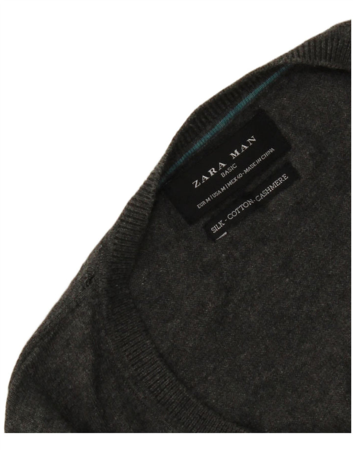Zara Hombre Jersey Con Cuello En V Seda Gris Medio