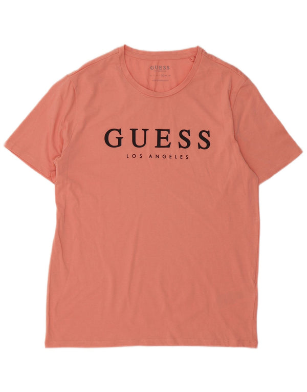 Guess Camiseta gráfica para hombre Top UK 42 Large Pink Cotton