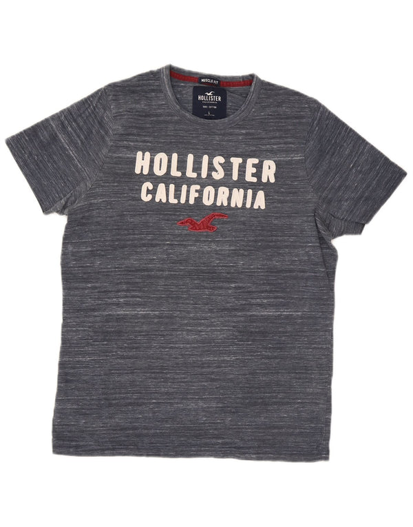 Camiseta Hollister Muscle Graphic para hombre, talla grande, algodón moteado en azul marino
