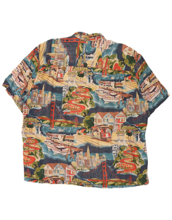 VINTAGE Camisa de manga corta con estampado abstracto para hombre XL Nylon multicolor