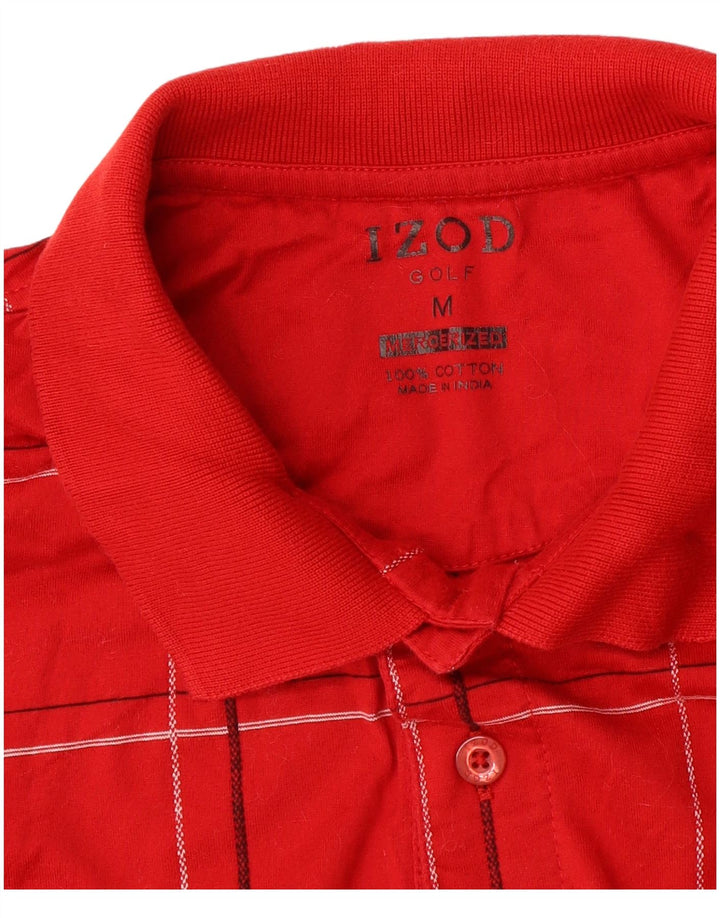 IZOD Polo de golf para hombre de algodón a cuadros rojos medianos