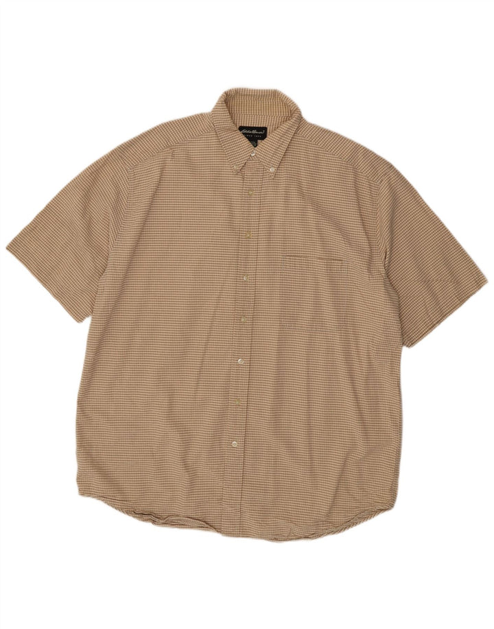 EDDIE BAUER Camisa alta de manga corta para hombre XL Algodón a cuadros beige