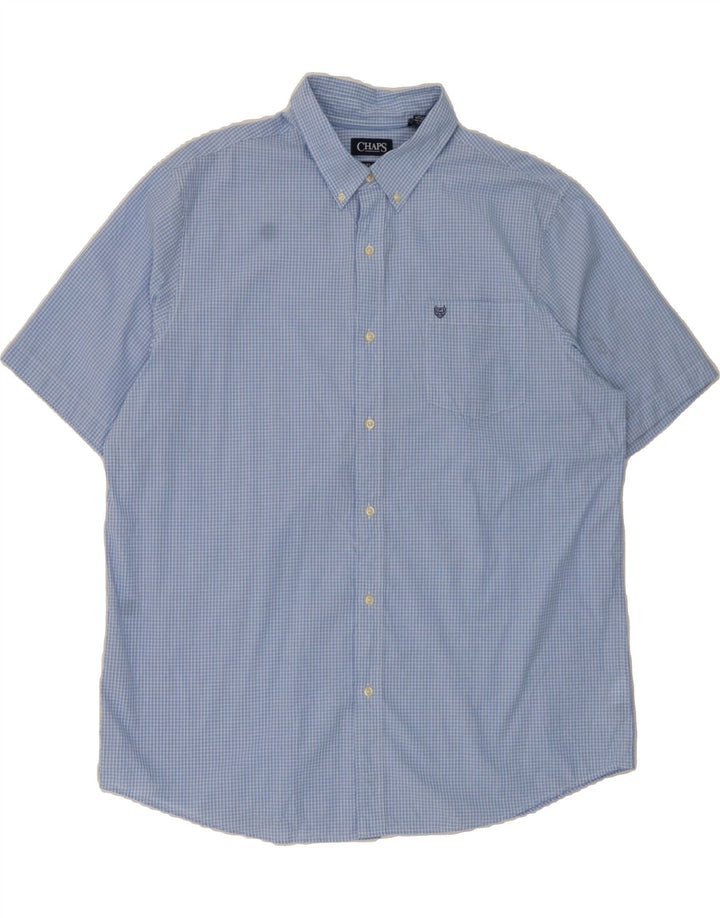 CHAPS Mens Easy Care Short Sleeve Shirt 2XL Blue Check Cotton Vintage Chaps and Second-Hand Chaps from Messina Hembry 