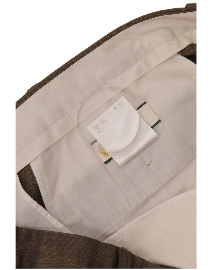 Marks & Spencer Pantalón de traje con pinzas cónicas para hombre W40 L29 Poliéster marrón