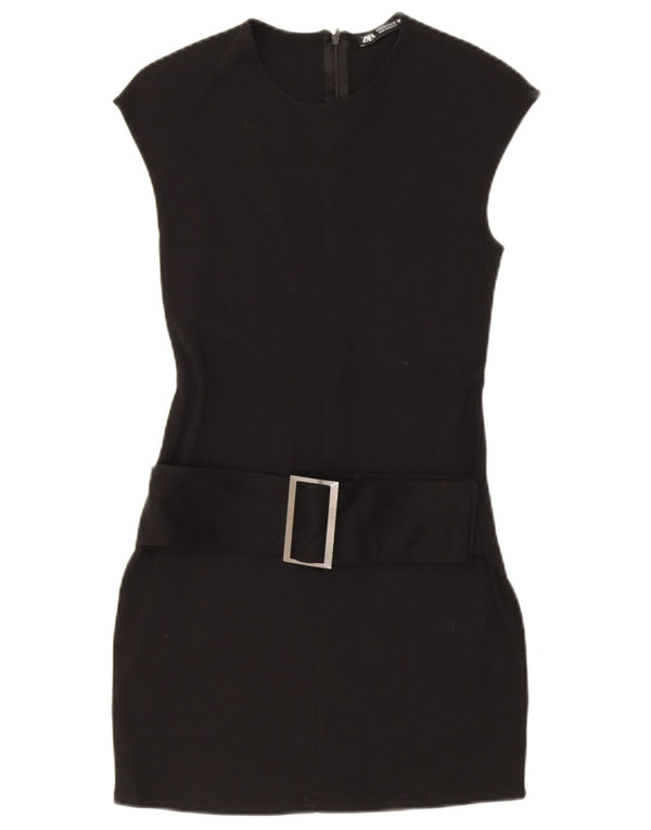 Zara Vestido Ajustado Sin Mangas para Mujer UK 8 Small Poliéster Negro