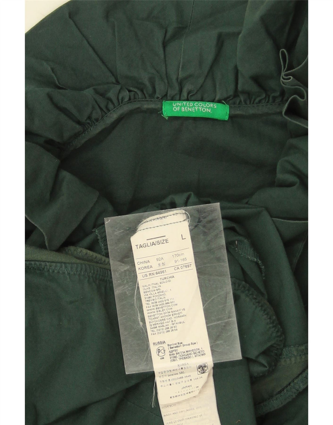 Benetton Body De Mujer Con Volantes En La Parte Delantera ES 46 Grande De Algodón Verde