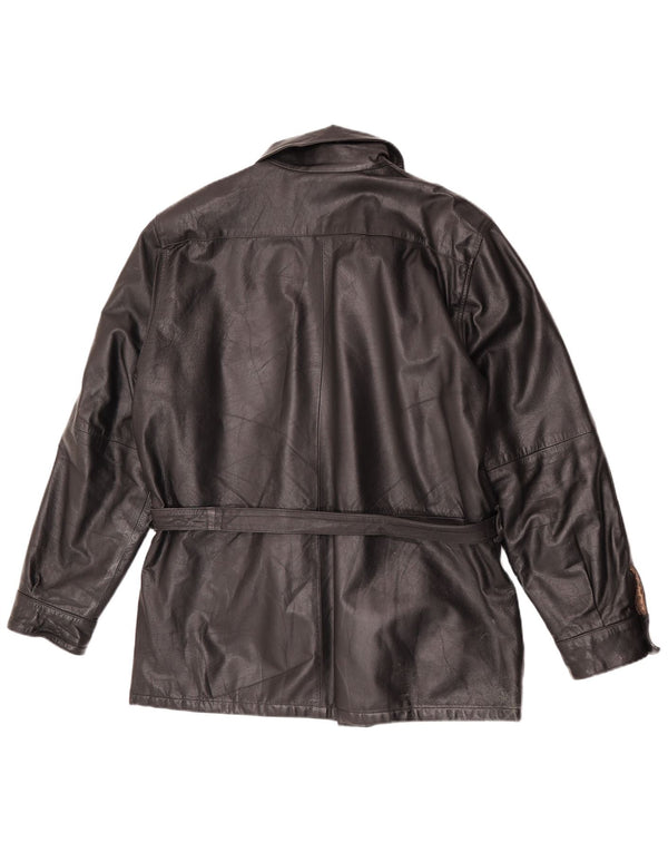 Chaqueta de cuero vintage para hombre IT 52 XL cuero negro