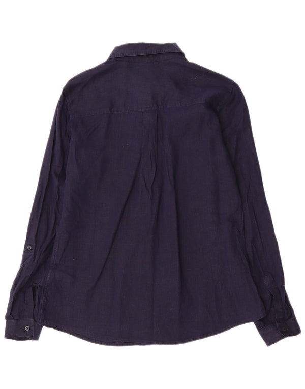 Marks & Spencer Camisa para mujer UK 10 Small Lino azul marino