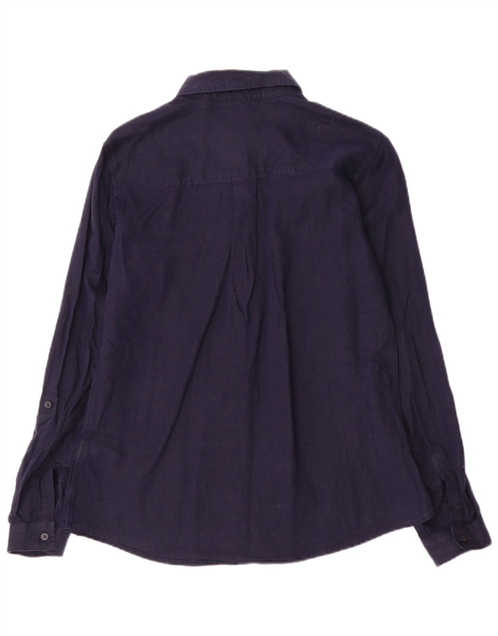 Marks & Spencer Camisa para mujer UK 10 Small Lino azul marino